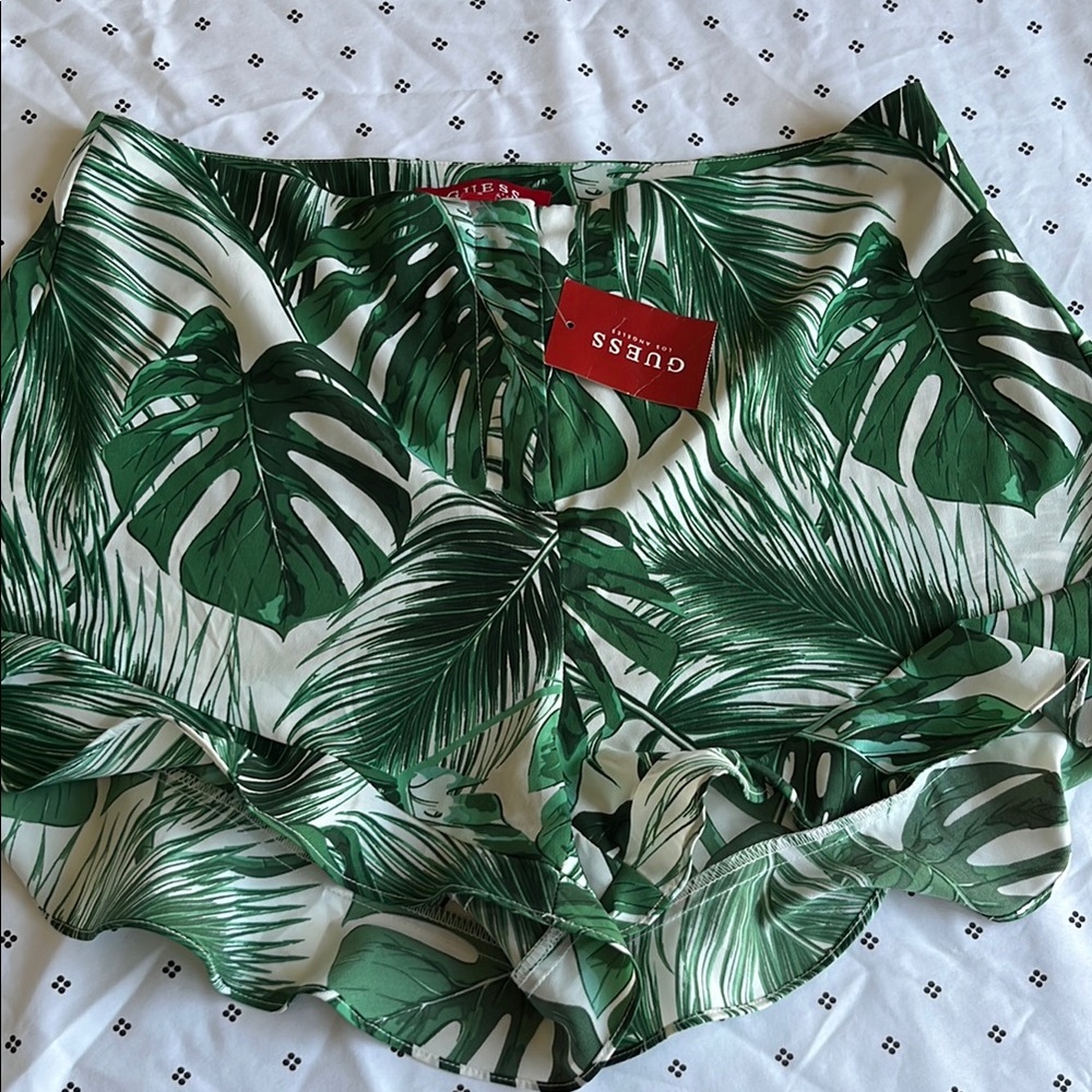 Guess High Waist Green and White Tropical Shorts